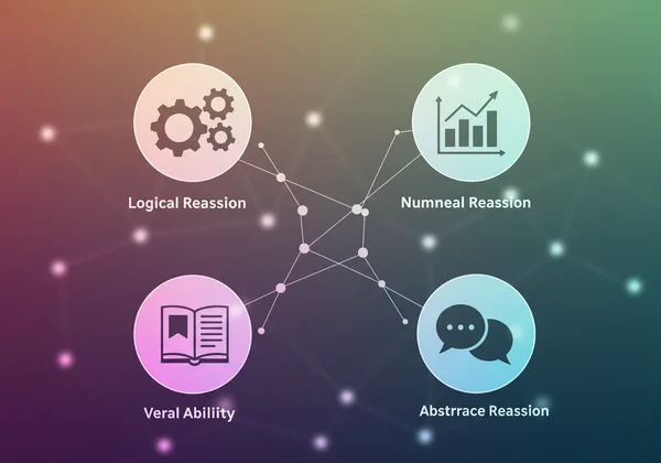 Icons representing logical, numerical, verbal, abstract reasoning