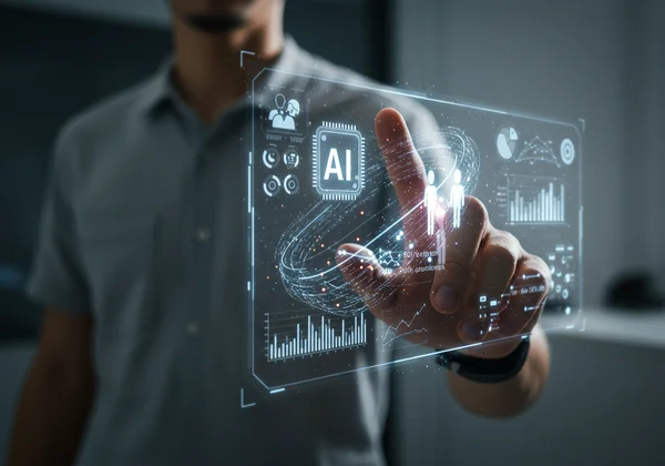 Person interacts with AI for personalized career guidance and insights
