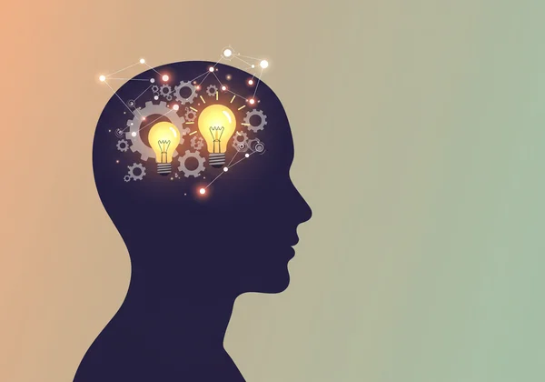 Person uncovering hidden talents, gears and lightbulbs within head