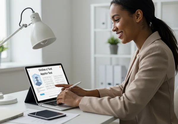 Candidate taking an online aptitude test on a tablet