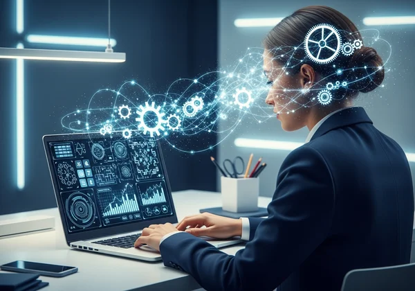 Professional taking an aptitude test, showing problem-solving