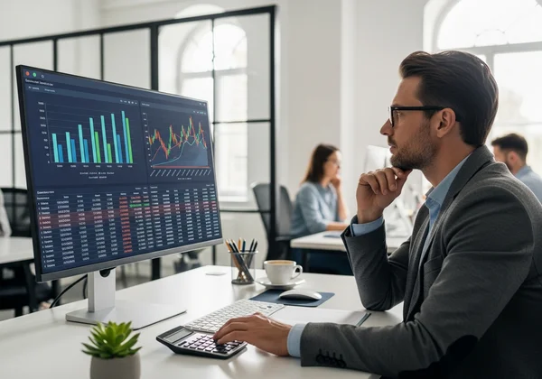Person solving a numerical reasoning test with charts and graphs