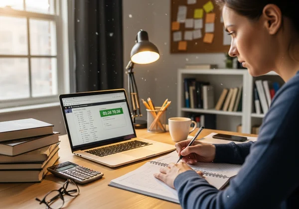Person studying for a numerical aptitude test at a desk