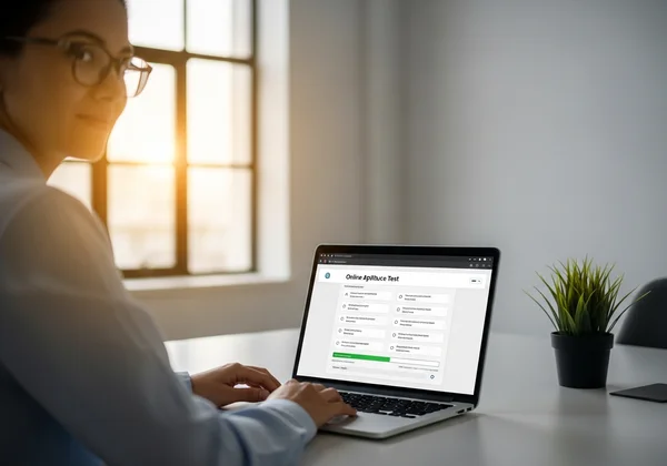 Person confidently taking an online aptitude test