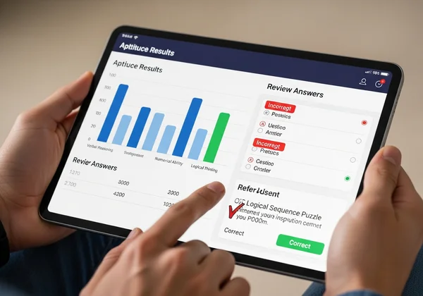 Person reviewing aptitude test results on a tablet