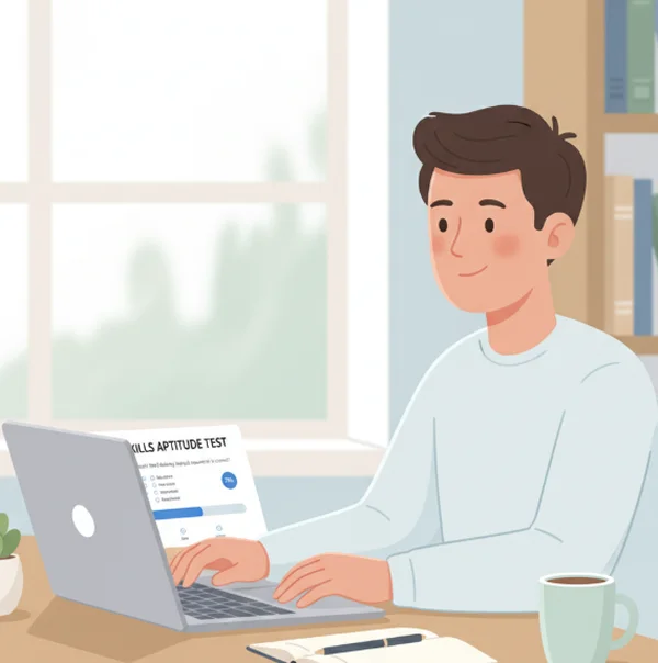 Person focused during an online aptitude test