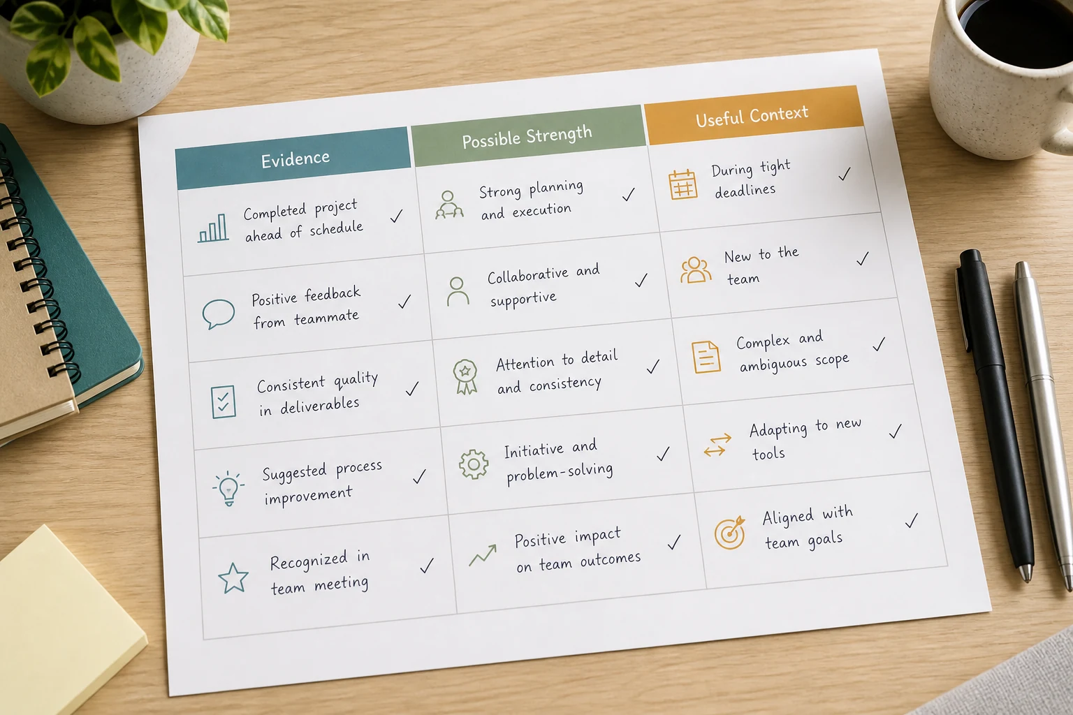 Three column strengths worksheet