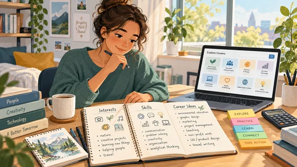 Person exploring interests and skills at a desk